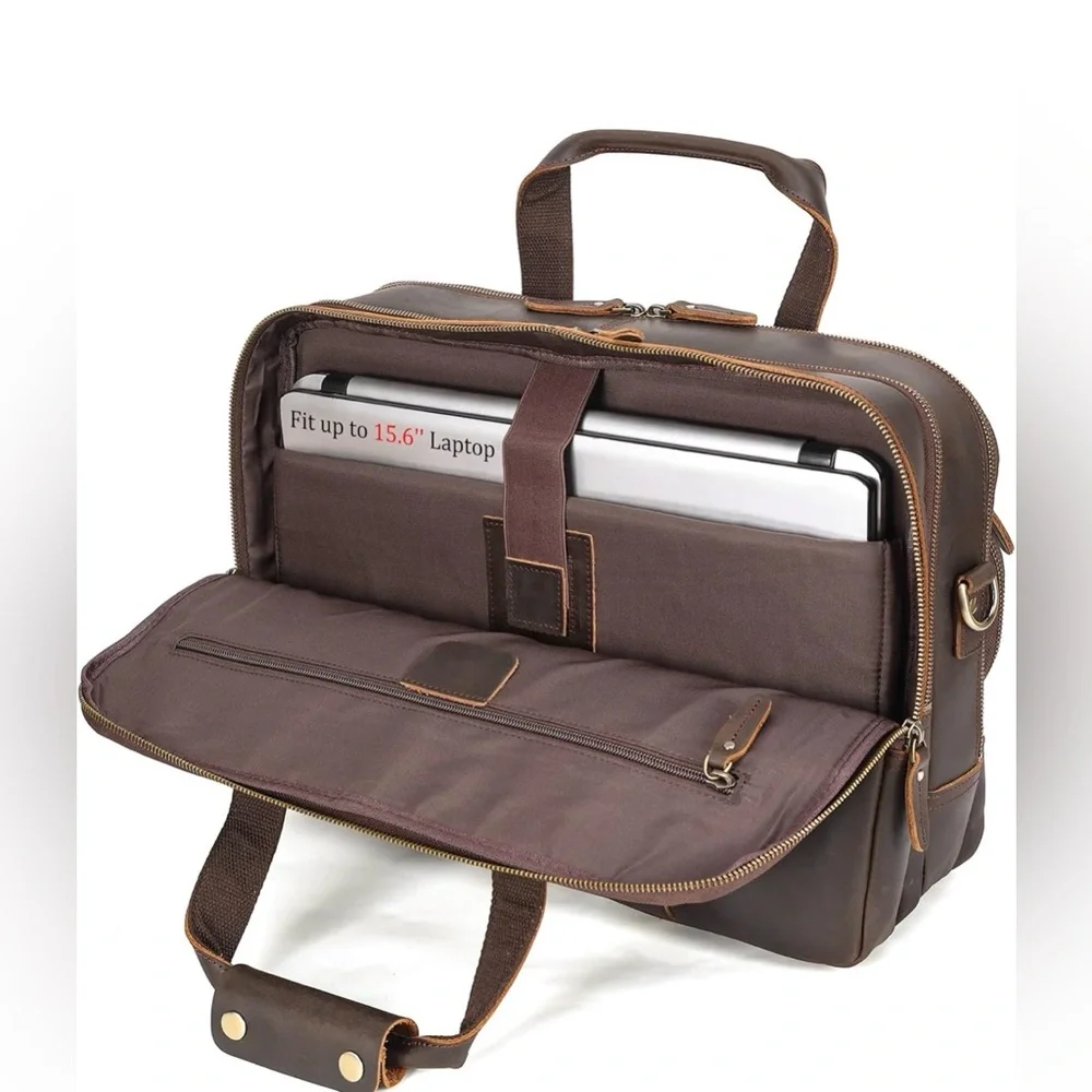Brown 100% REAL ITALIAN Leather Men's Briefcase *NEW*